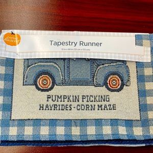 🆕 Fall “Blue Truck” Tapestry Runner Decor